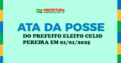 CAPA DA ATA DA POSSE PREFEITO ELEITO CELIO PEREIRA EM CAMPO BELO DO SUL SC